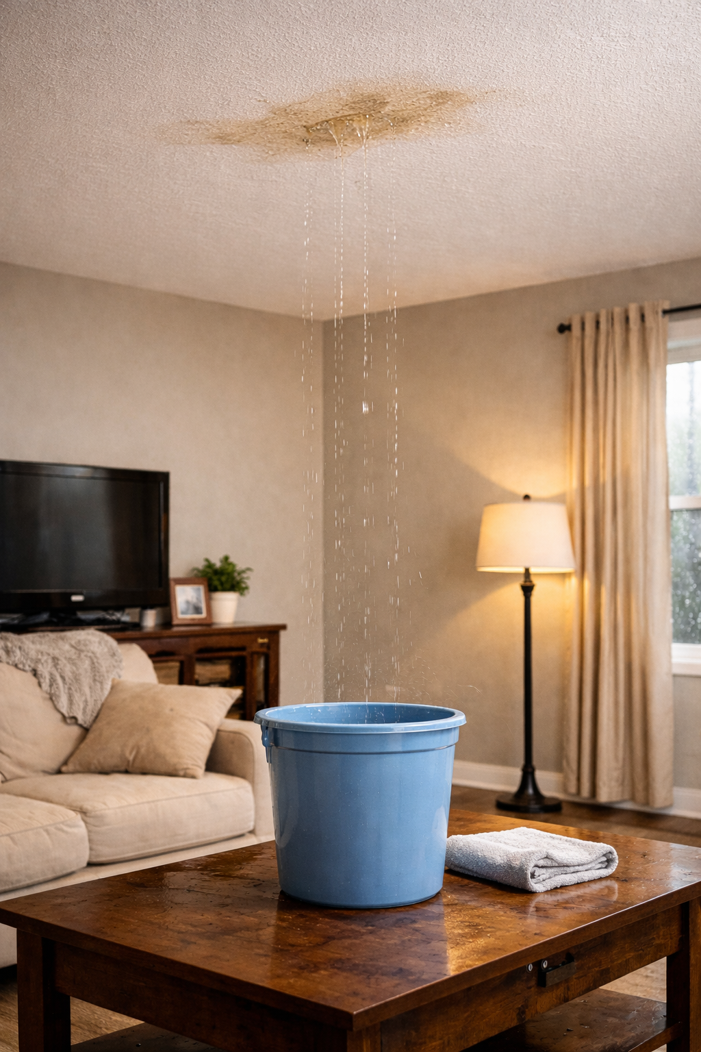 Water damage from roof leak