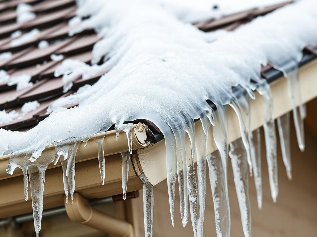 Roof structure damage from heavy ice dam formation needing emergency ice dam removal service