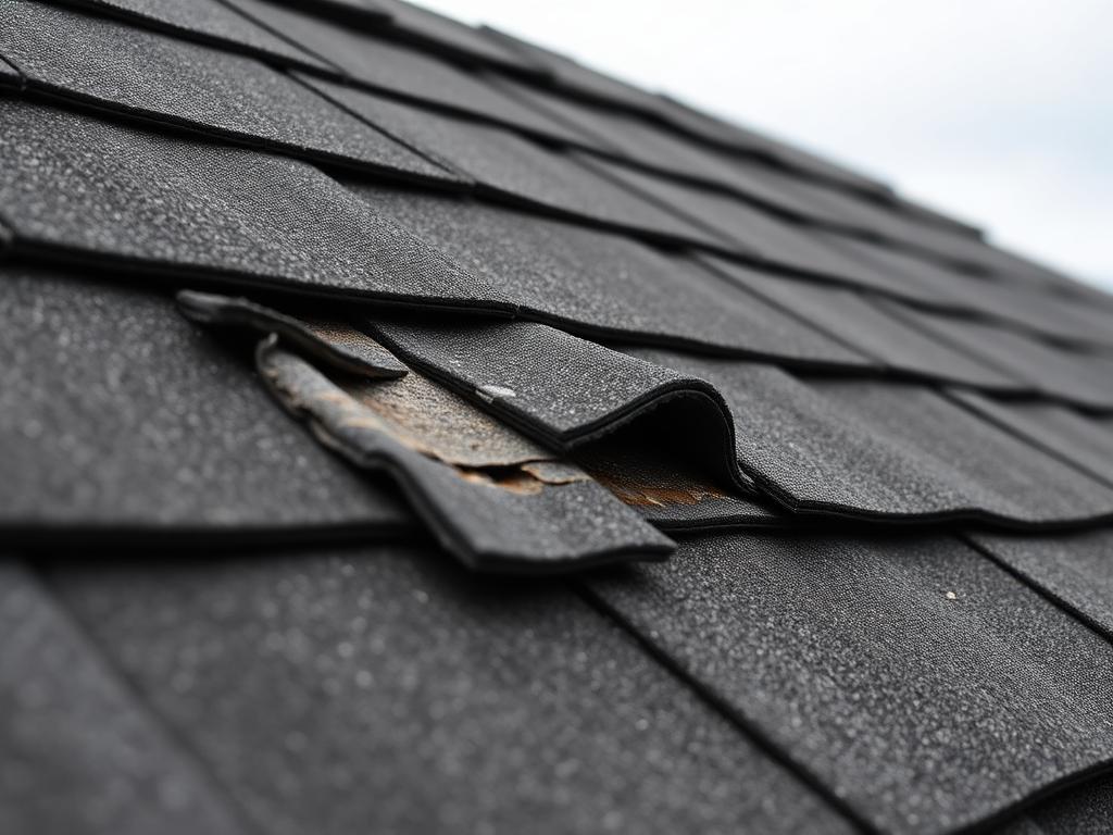 Damaged shingles from ice dam freeze-thaw cycle requiring roof repair after ice dam removal