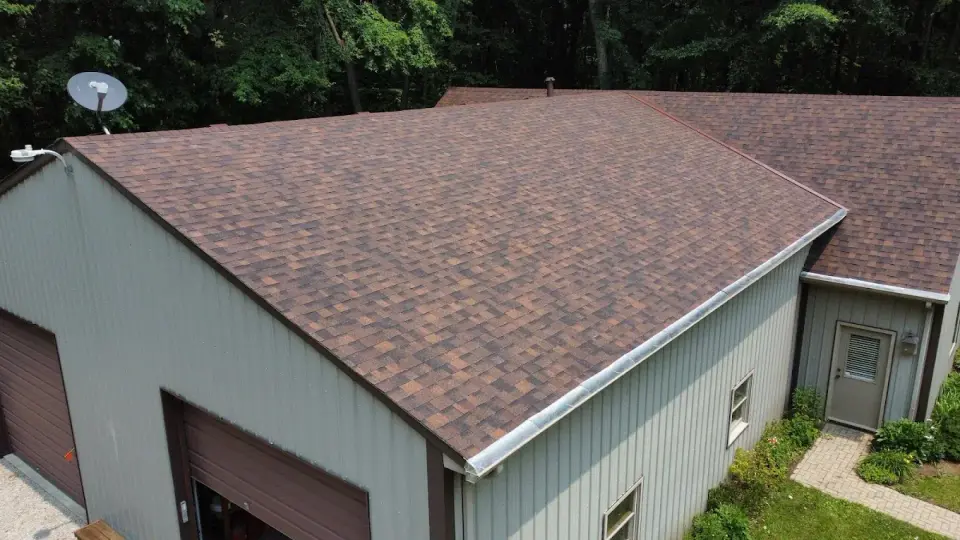 New shingle roof on a large detached garage building in Milford, Ohio
