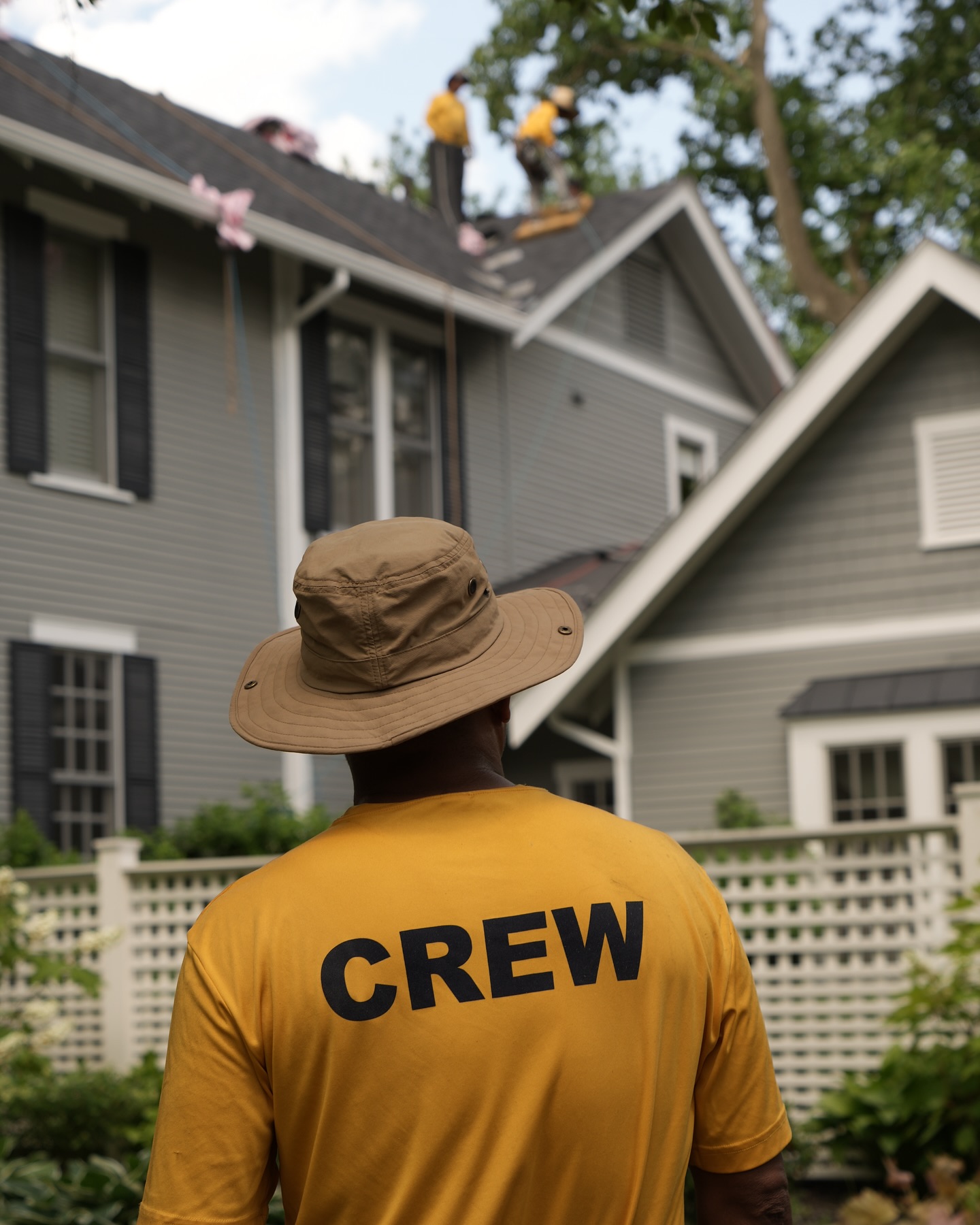 Rooftop Relief crew member overseeing a roof replacement on a Mariemont Ohio historic home
