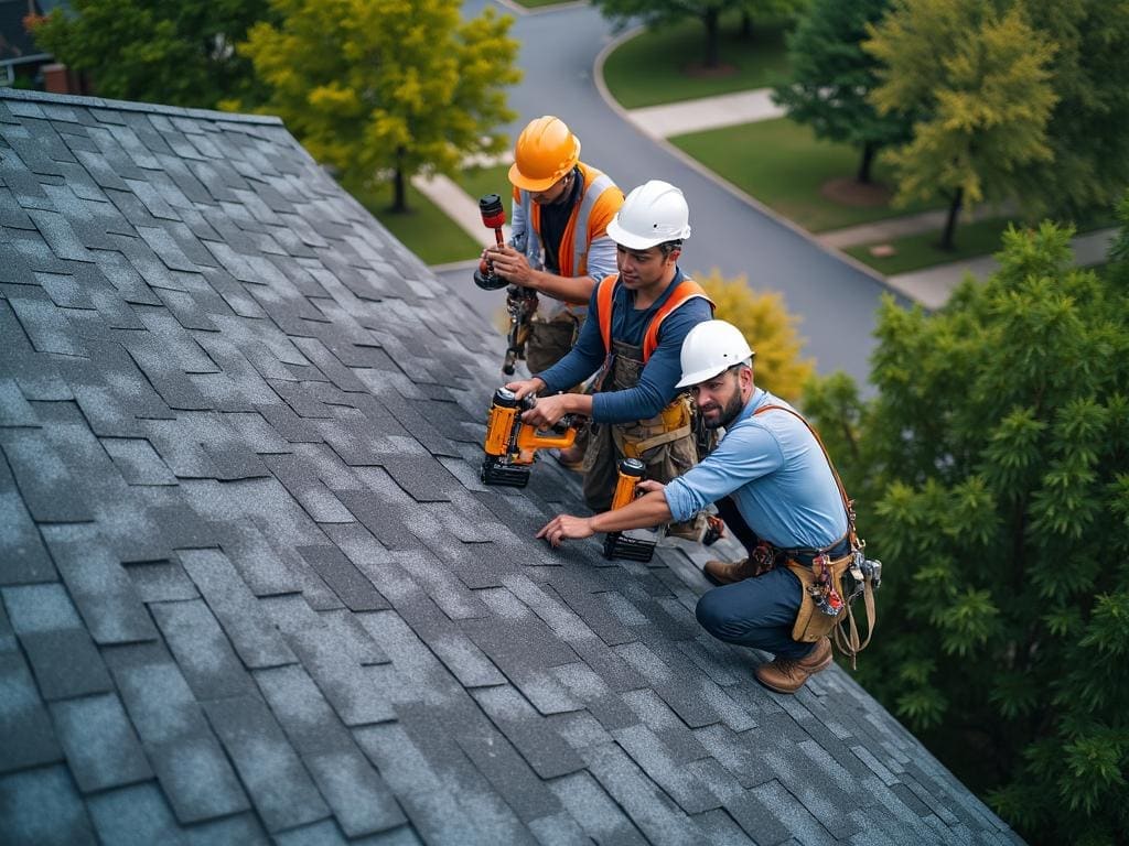 Rooftop Relief crew installing asphalt shingles on a Cincinnati home